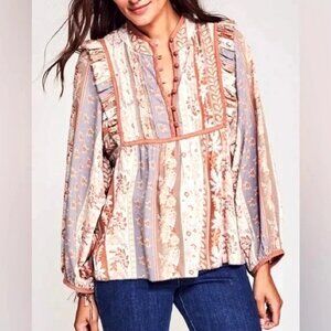 Faherty Sparrow Ruffled Floral Peasant Blouse Ashord Print L